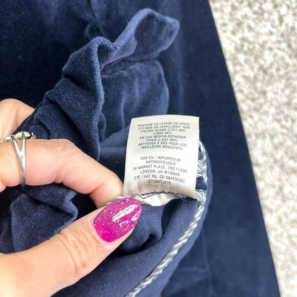 Leifsdottir Jacket Women’s 4 Anthropologie Maude Dark Blue Velvet Ruffle Trim Bl - Picture 6 of 9